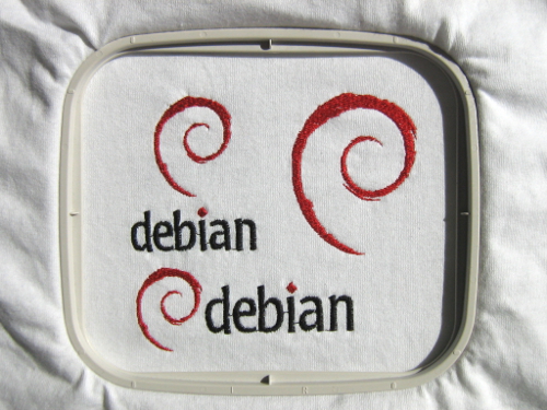 Embroidered Debian logos